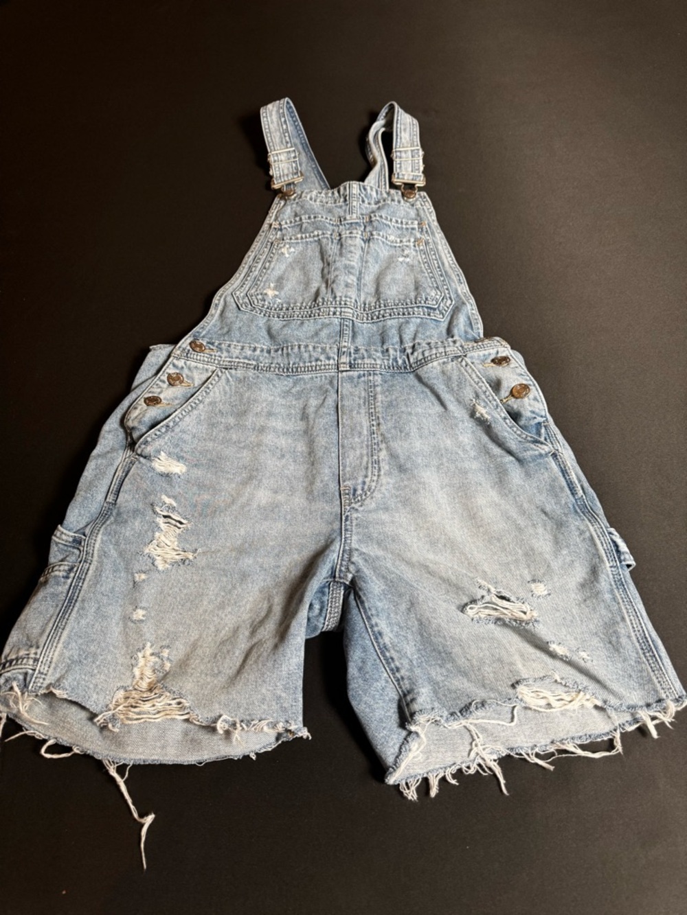 Gap Denim Distressed Short Overalls S Light Wash Cutoff Bib Y2K Boho